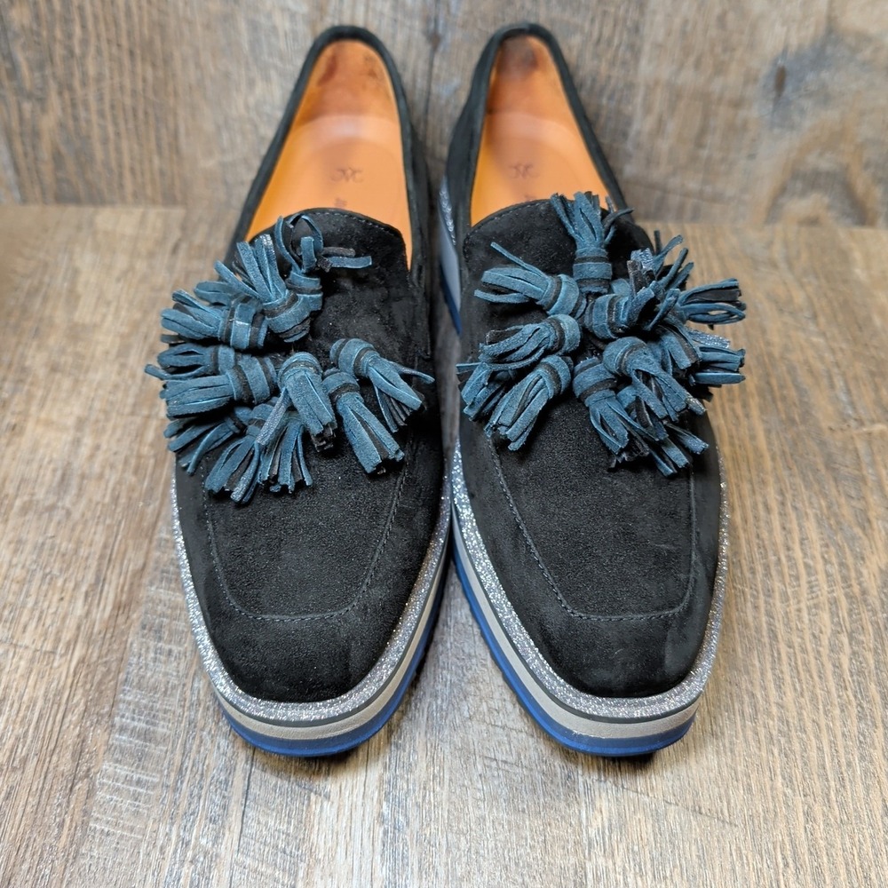 Johnston & Murphy Gracelyn Platform Tassel Loafers Black Suede Glitter Size 7.5 - Picture 4 of 13